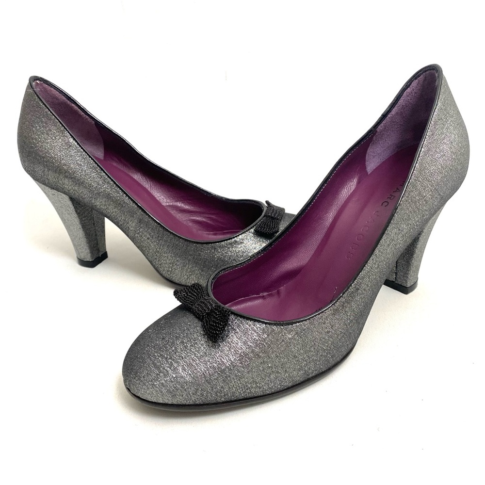 Marc Jacobs Pumps Heels Womens Shoes Size 7 / 37 Silver Black Bow Made in Italy